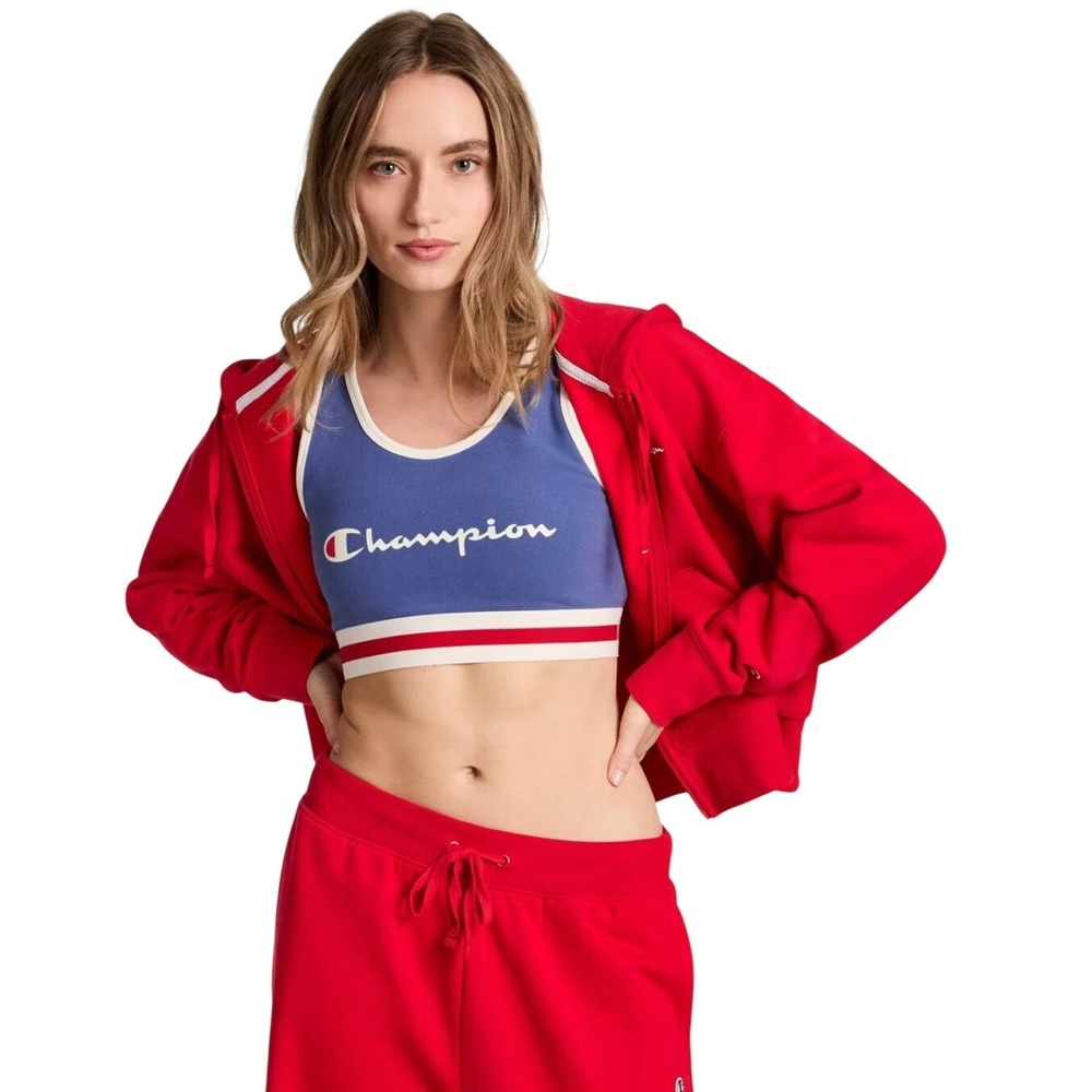 Champion Women's Blue White Red Trim Sporty Crop Bra Top Size XS